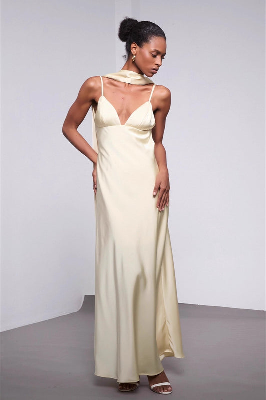 Halter Satin Sash Silk Dress