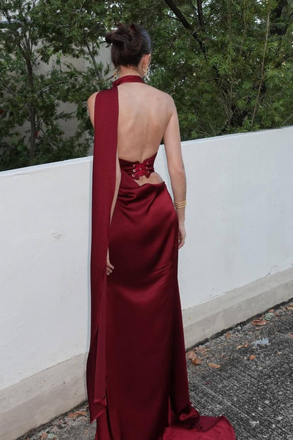 Luxury Halter Satin Elegant Sophisticated Formal Dress