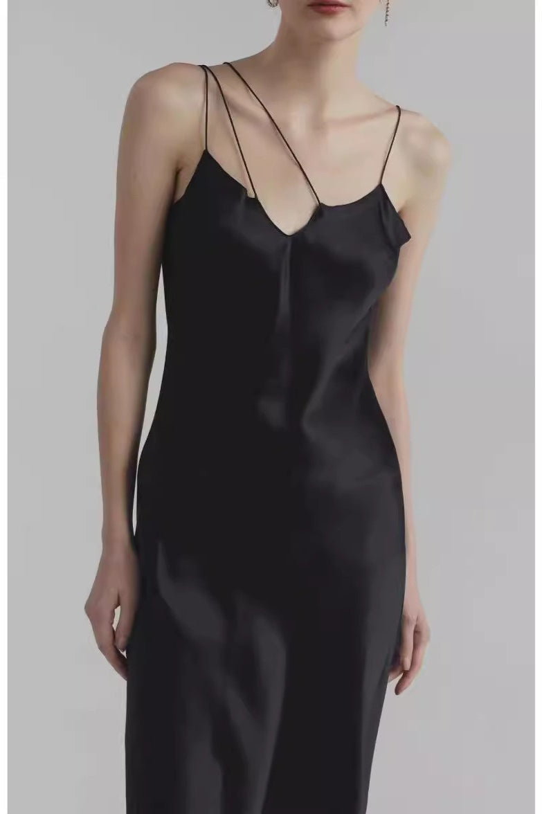 Asymmetrical Cami Solid Satin Silk Dress