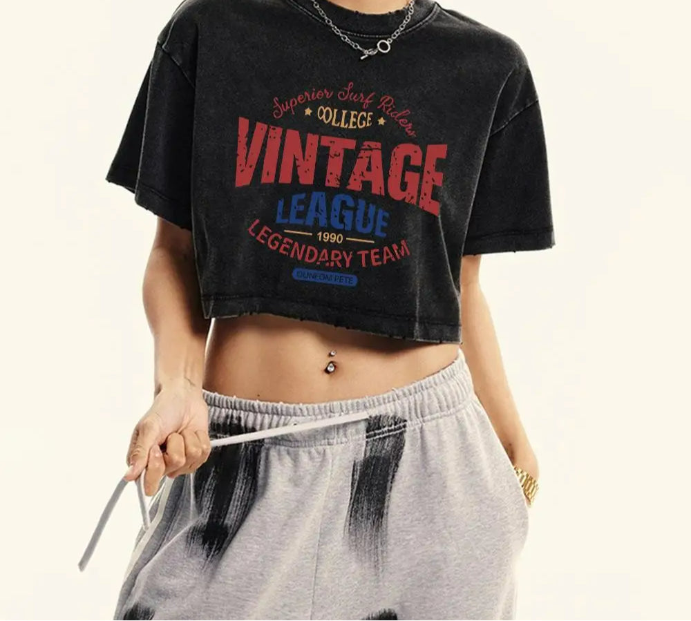 Cotton Washed League Print Crop Top