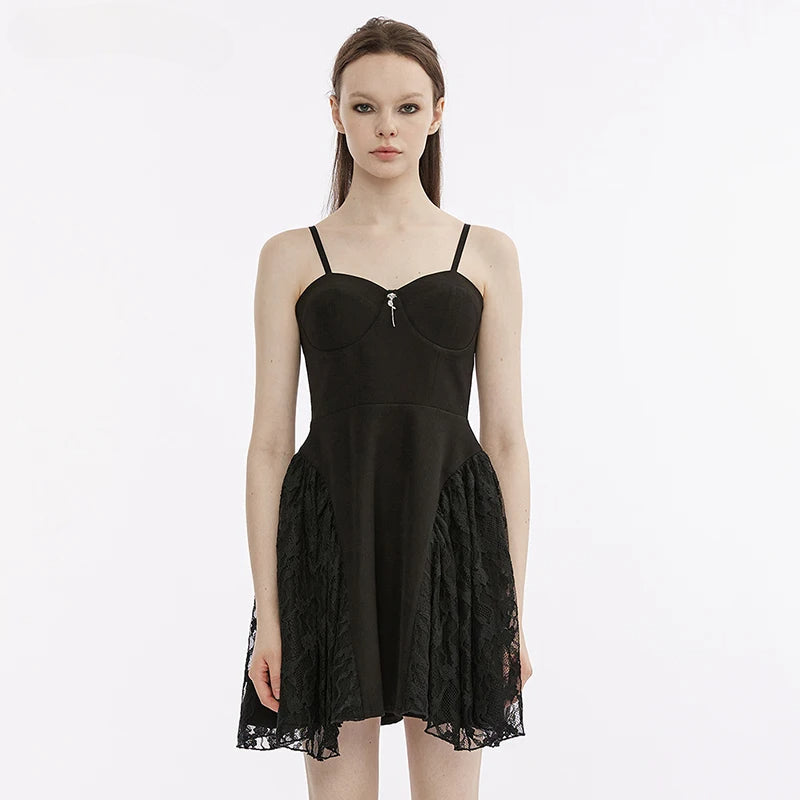Splicing Gauze Party Club Sexy Brushed Lace Black Metal Summer Gothic Dress
