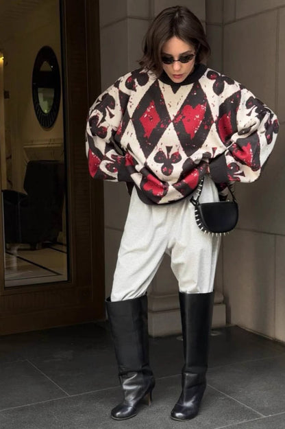 Colorblock Argyle Knit Sweater