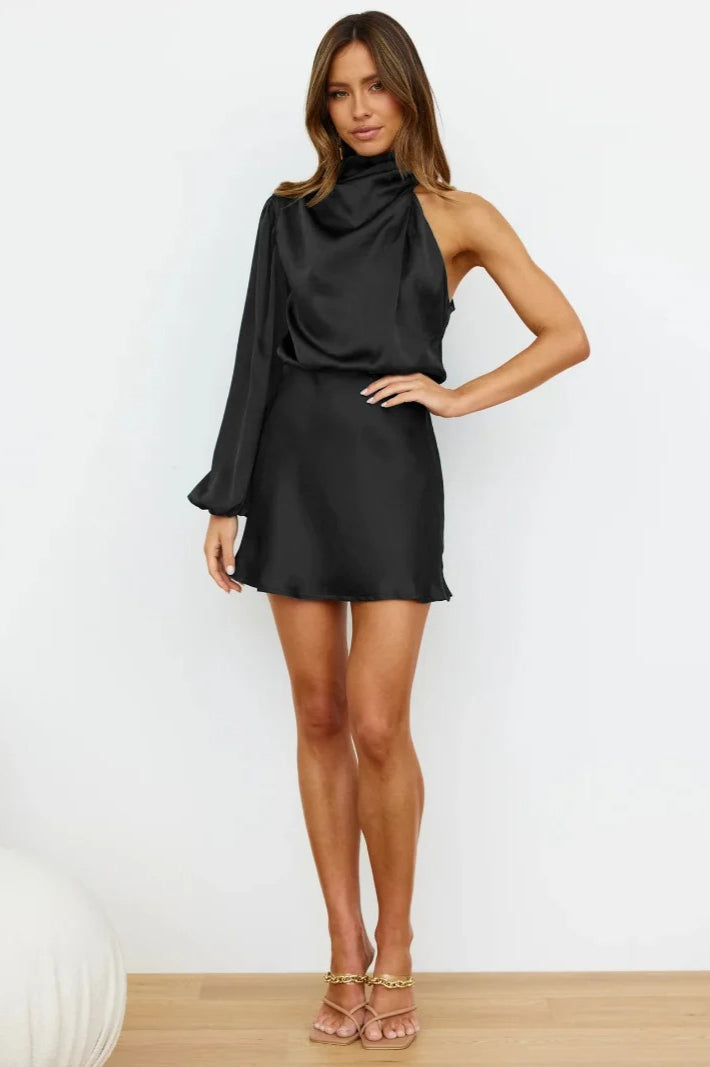Satin One Shoulder Mini Dress