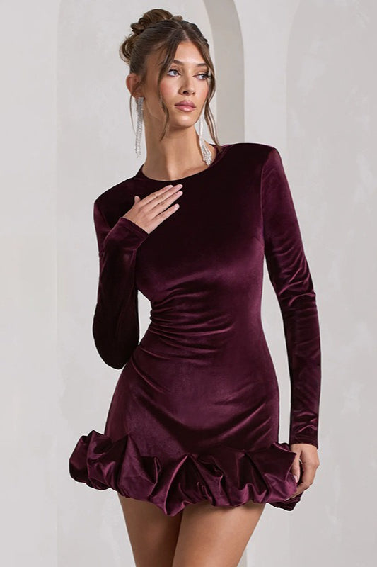 Velvet Ruffle Hem Party Dress