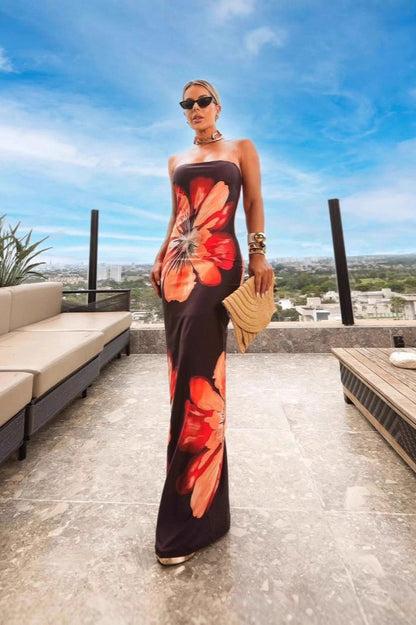 Chic Sexy Strapless Slim-Fit Maxi Silk Dress