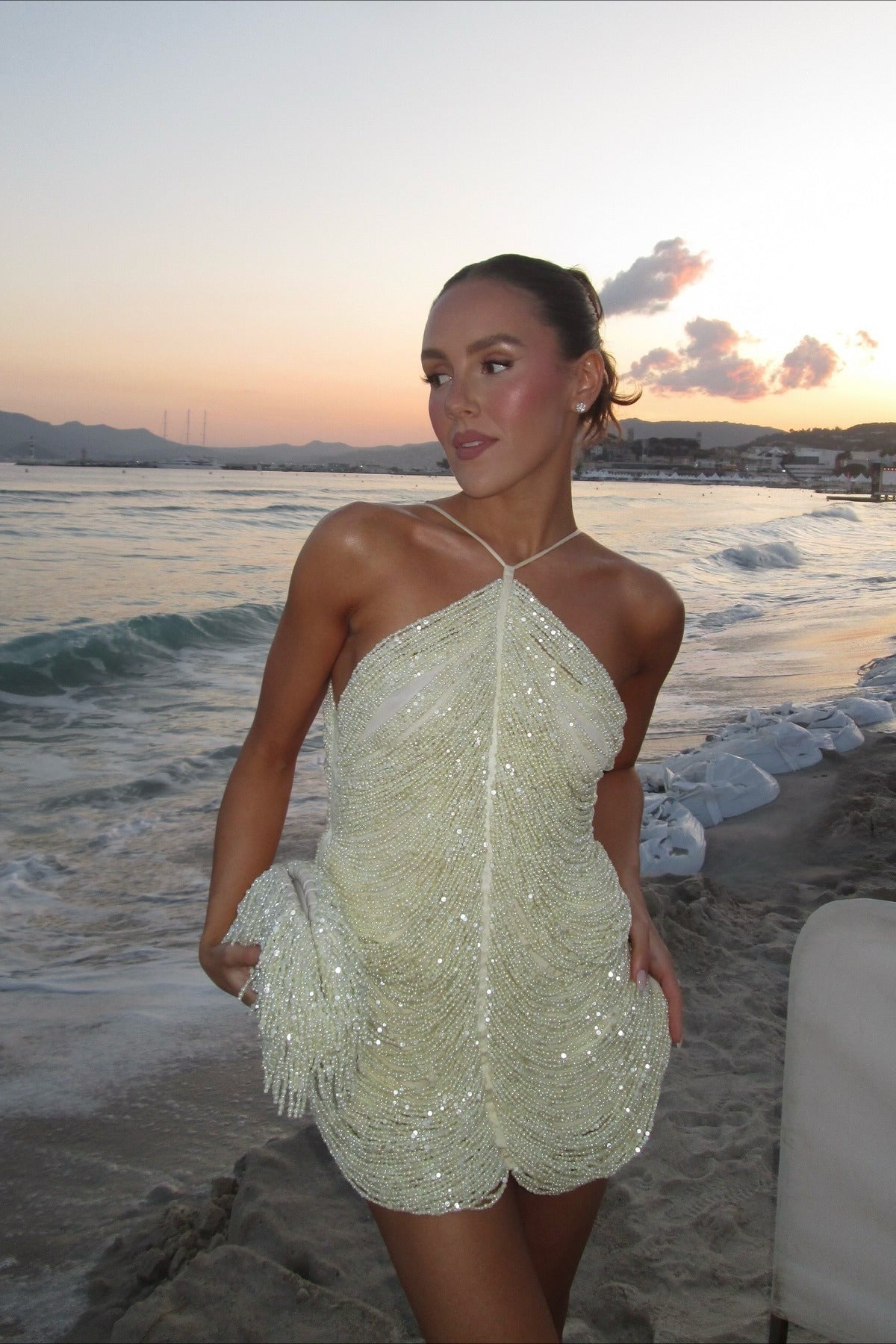 Fringe Halter Sequin Slip Dress