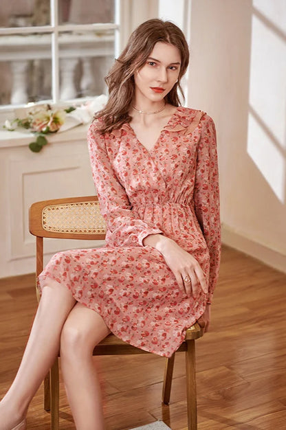 Printed Chiffon Fitted Waist Floral Dress