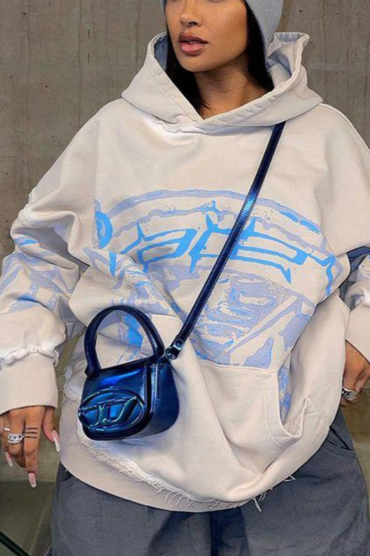 Casual Printed Pullover Hoodie