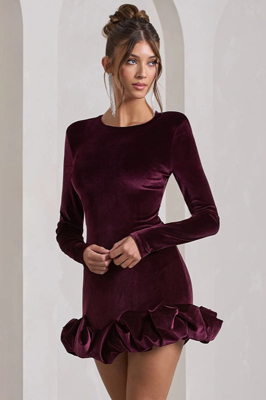 Velvet Ruffle Hem Party Dress