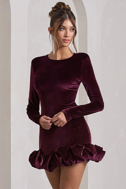 Velvet Ruffle Hem Party Dress