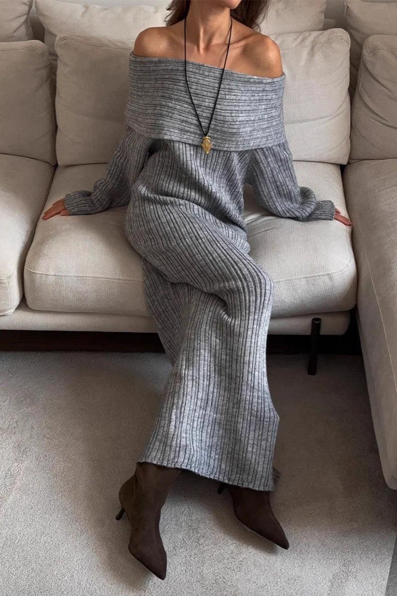 Knit Off Shoulder Long Sleeve Bodycon Sexy Sweater Dress