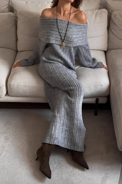 Knit Off Shoulder Long Sleeve Bodycon Sexy Sweater Dress