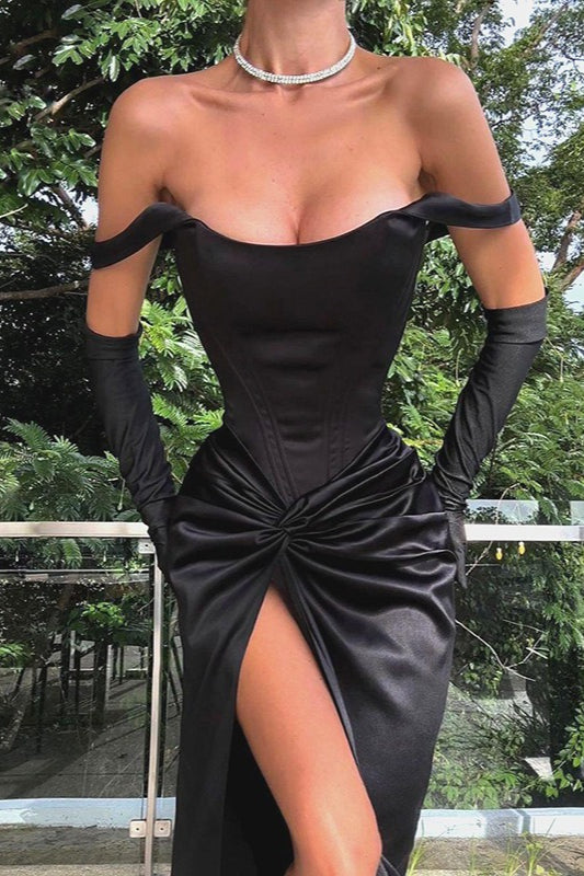 Sexy Chic Backless Knot High Slit Satin Formal Dress