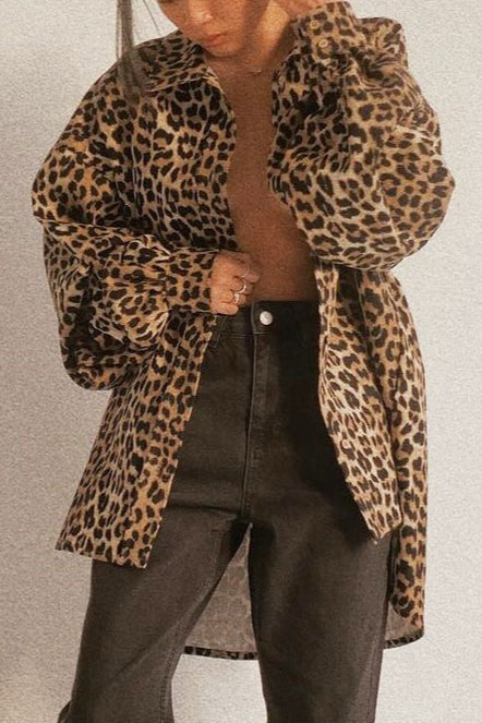 Leopard Oversized Shirt Style Coat