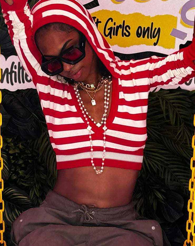 Hooded V-Neck Skinny Crop Top