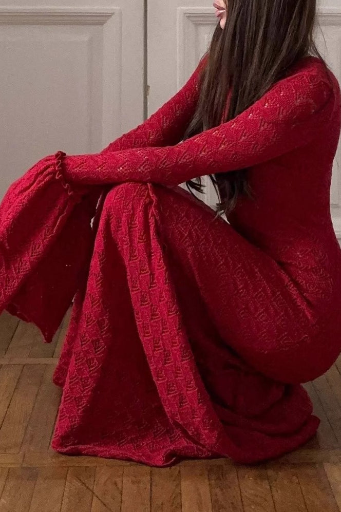 Ruffled Panel Knit Maxi Sweater Dress